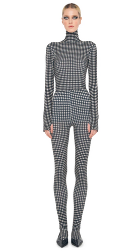 Norma Kamali Slim Fit Long Sleeve Turtle Top - Houndstooth